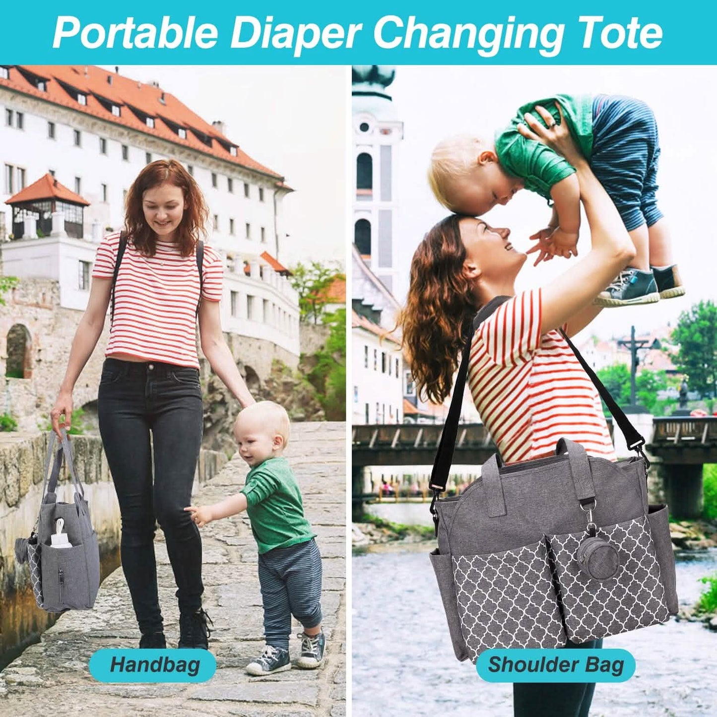 Multifunctional Diaper Changing Tote Bag with Adjustable Messenger Strap DailySale