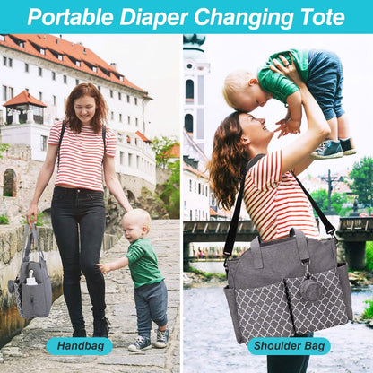 Multifunctional Diaper Changing Tote Bag with Adjustable Messenger Strap DailySale