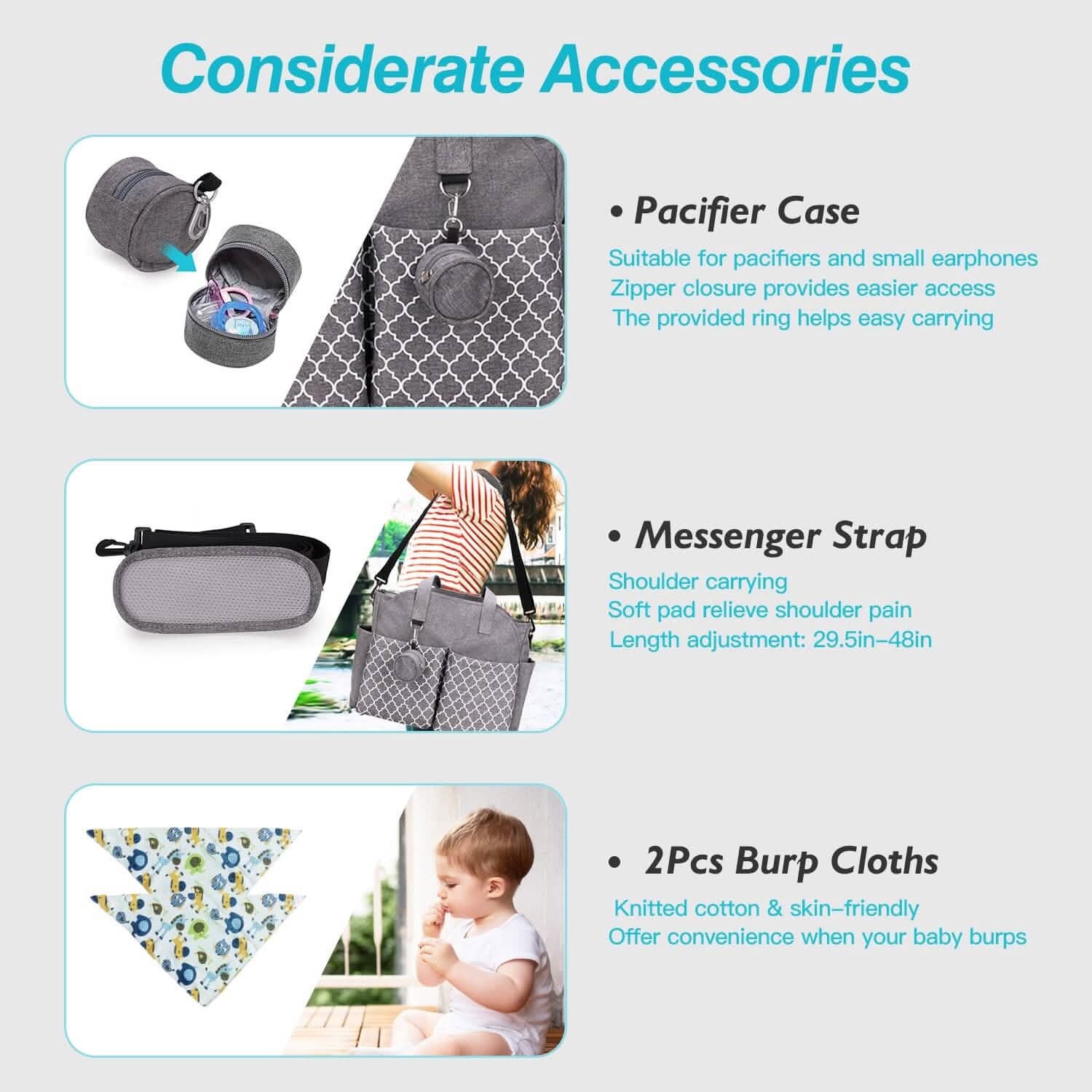Multifunctional Diaper Changing Tote Bag with Adjustable Messenger Strap DailySale