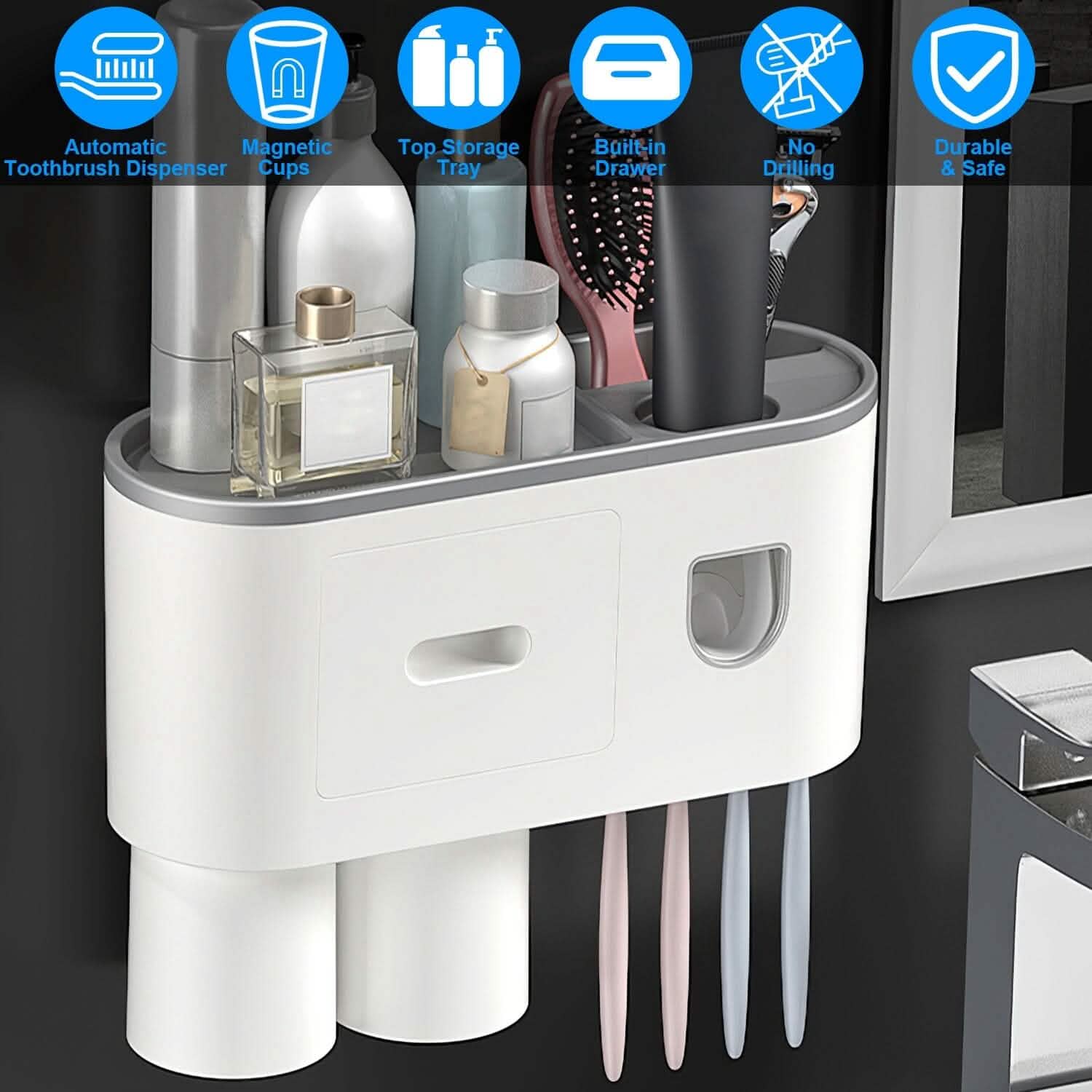Multifunctional Wall Mount Toothbrush Holder Rack Organizer DailySale