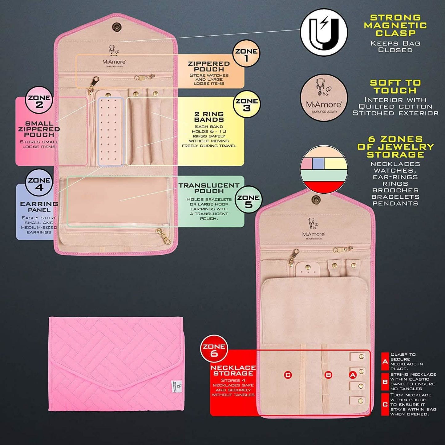 MyAmore' Jewelry Roll Travel Case DailySale