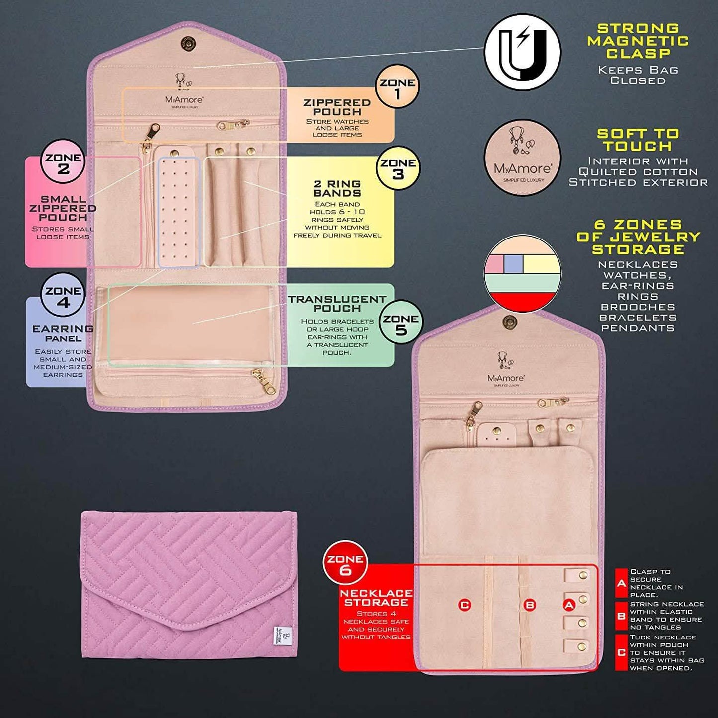 MyAmore' Jewelry Roll Travel Case DailySale