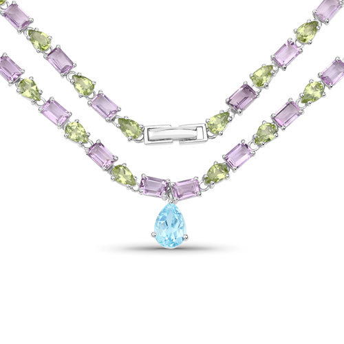 32.50 Carat Genuine Multi Stones .925 Sterling Silver Necklace Bids.com