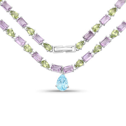 32.50 Carat Genuine Multi Stones .925 Sterling Silver Necklace Bids.com