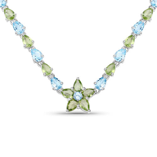 29.48 Carat Genuine Blue Topaz and Peridot .925 Sterling Silver Necklace Bids.com
