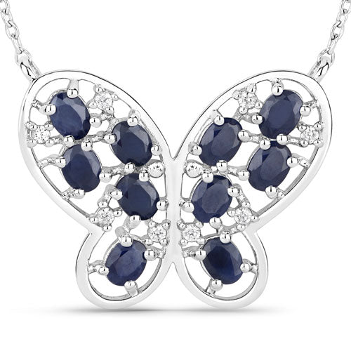 2.16 Carat Genuine Blue Sapphire and White Zircon .925 Sterling Silver Necklace Bids.com