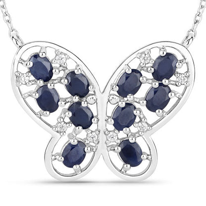2.16 Carat Genuine Blue Sapphire and White Zircon .925 Sterling Silver Necklace Bids.com