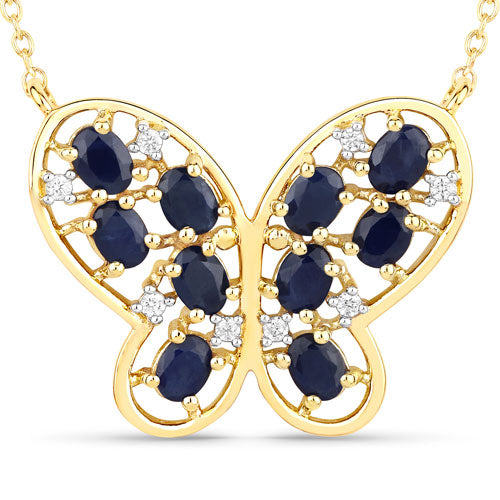 2.16 Carat Genuine Blue Sapphire and White Zircon .925 Sterling Silver Necklace Bids.com