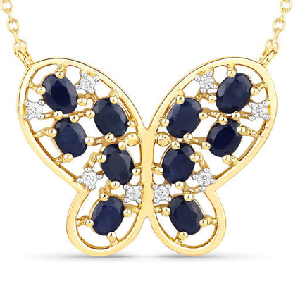 2.16 Carat Genuine Blue Sapphire and White Zircon .925 Sterling Silver Necklace Bids.com