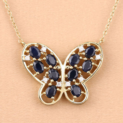 2.16 Carat Genuine Blue Sapphire and White Zircon .925 Sterling Silver Necklace Bids.com