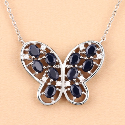 2.16 Carat Genuine Blue Sapphire and White Zircon .925 Sterling Silver Necklace Bids.com