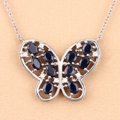 2.16 Carat Genuine Blue Sapphire and White Zircon .925 Sterling Silver Necklace Bids.com
