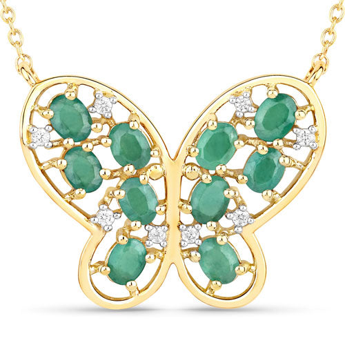 1.56 Carat Genuine Emerald and White Zircon .925 Sterling Silver Necklace Bids.com