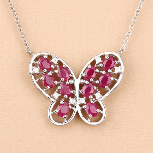 2.36 Carat Genuine Ruby and White Zircon .925 Sterling Silver Necklace Bids.com