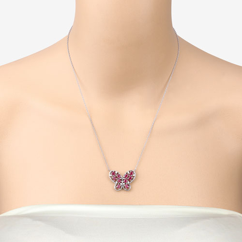 2.36 Carat Genuine Ruby and White Zircon .925 Sterling Silver Necklace Bids.com