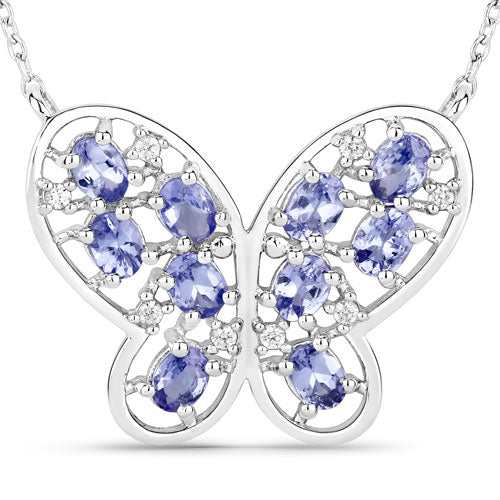 1.86 Carat Genuine Tanzanite and White Zircon .925 Sterling Silver Necklace Bids.com