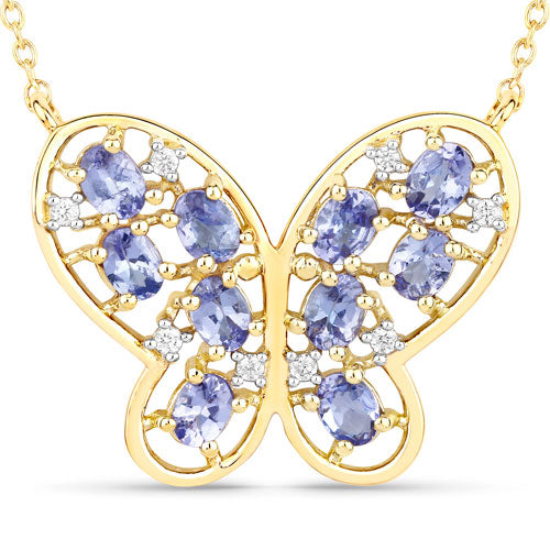 1.86 Carat Genuine Tanzanite and White Zircon .925 Sterling Silver Necklace Bids.com