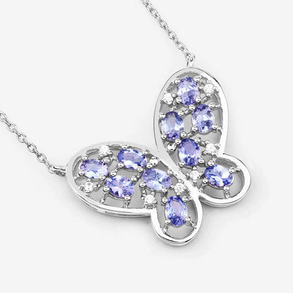 1.86 Carat Genuine Tanzanite and White Zircon .925 Sterling Silver Necklace Bids.com