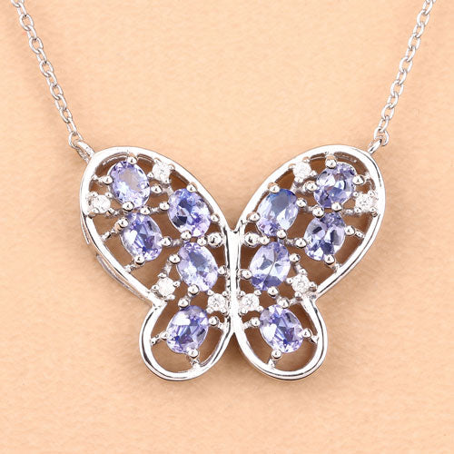 1.86 Carat Genuine Tanzanite and White Zircon .925 Sterling Silver Necklace Bids.com