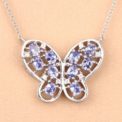 1.86 Carat Genuine Tanzanite and White Zircon .925 Sterling Silver Necklace Bids.com
