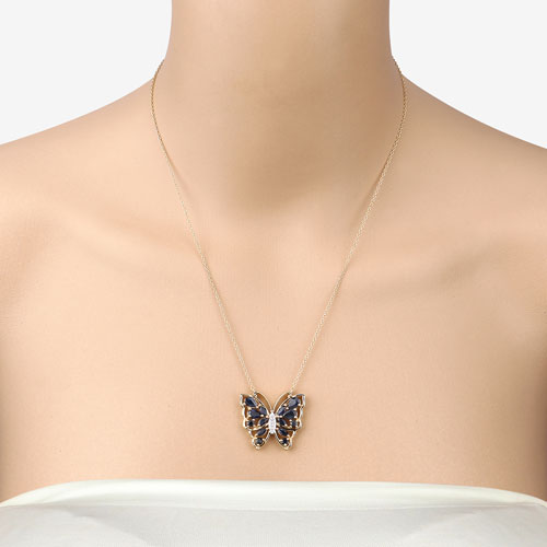 2.94 Carat Genuine Blue Sapphire and White Zircon .925 Sterling Silver Necklace Bids.com