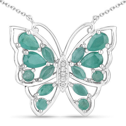 2.60 Carat Genuine Emerald and White Zircon .925 Sterling Silver Necklace Bids.com