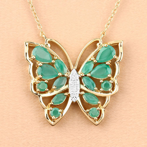 2.60 Carat Genuine Emerald and White Zircon .925 Sterling Silver Necklace Bids.com