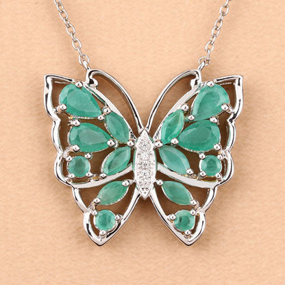 2.60 Carat Genuine Emerald and White Zircon .925 Sterling Silver Necklace Bids.com
