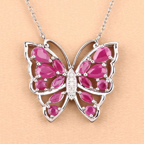 2.88 Carat Genuine Ruby and White Zircon .925 Sterling Silver Necklace Bids.com
