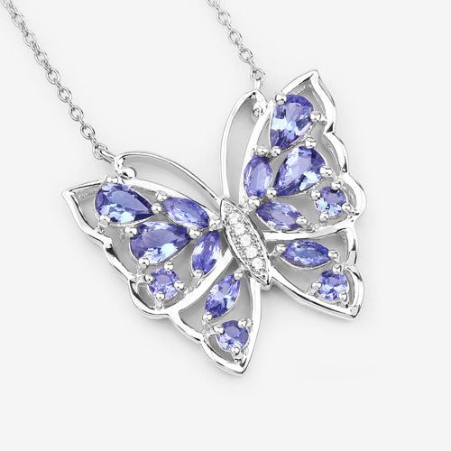 2.76 Carat Genuine Tanzanite and White Zircon .925 Sterling Silver Necklace Bids.com