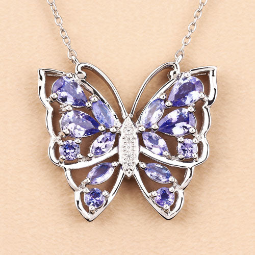 2.76 Carat Genuine Tanzanite and White Zircon .925 Sterling Silver Necklace Bids.com