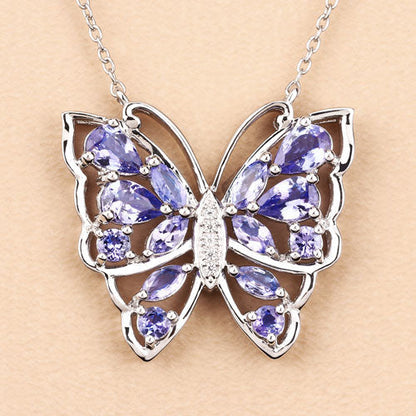 2.76 Carat Genuine Tanzanite and White Zircon .925 Sterling Silver Necklace Bids.com