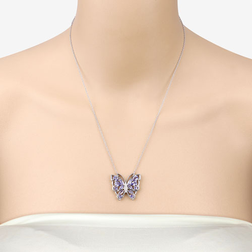 2.76 Carat Genuine Tanzanite and White Zircon .925 Sterling Silver Necklace Bids.com
