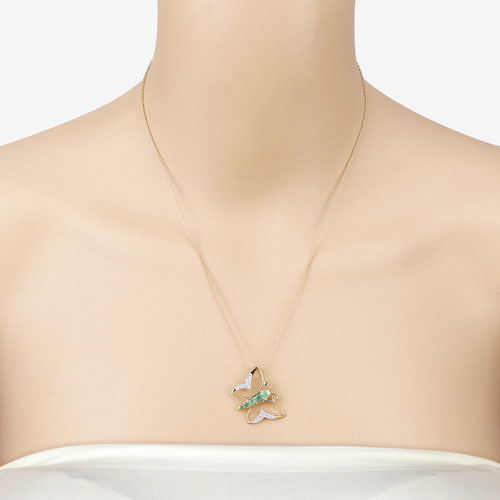 0.51 Carat Genuine Emerald and White Zircon .925 Sterling Silver Necklace Bids.com