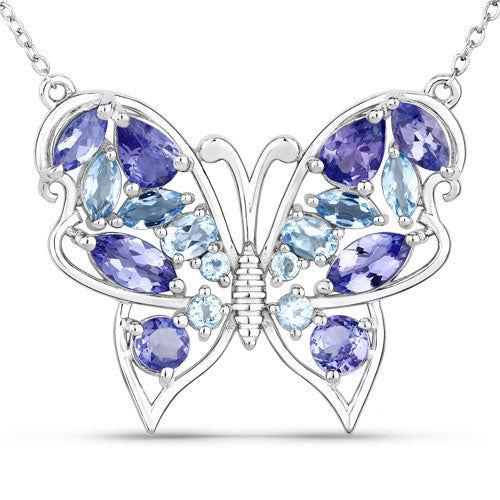 3.60 Carat Genuine Tanzanite and Swiss Blue Topaz .925 Sterling Silver Necklace Bids.com