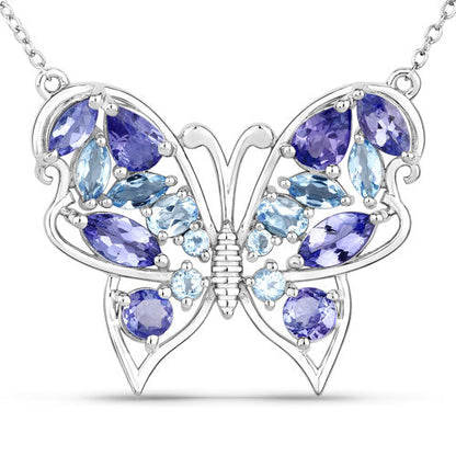 3.60 Carat Genuine Tanzanite and Swiss Blue Topaz .925 Sterling Silver Necklace Bids.com