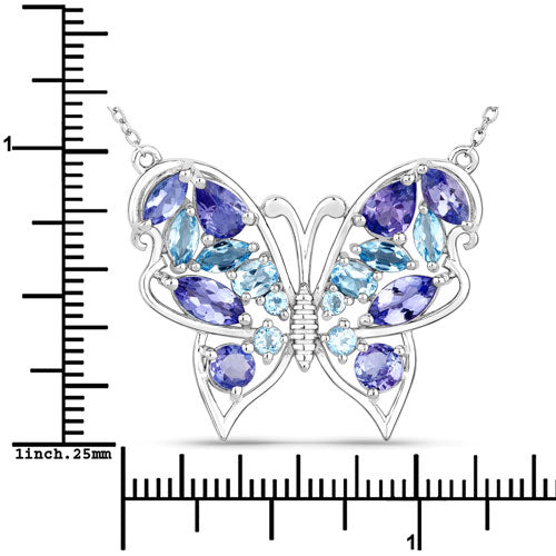 3.60 Carat Genuine Tanzanite and Swiss Blue Topaz .925 Sterling Silver Necklace Bids.com