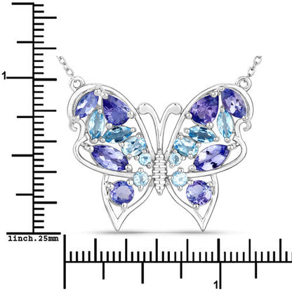 3.60 Carat Genuine Tanzanite and Swiss Blue Topaz .925 Sterling Silver Necklace Bids.com