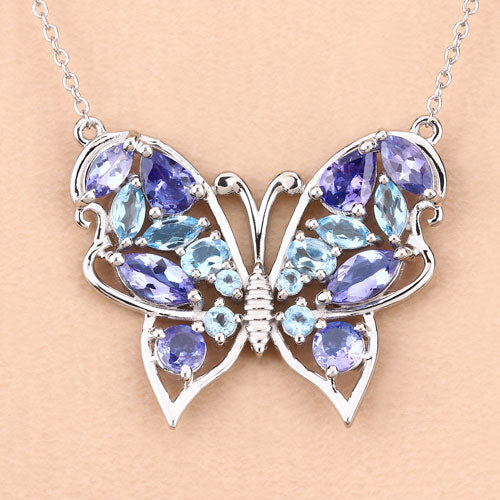 3.60 Carat Genuine Tanzanite and Swiss Blue Topaz .925 Sterling Silver Necklace Bids.com