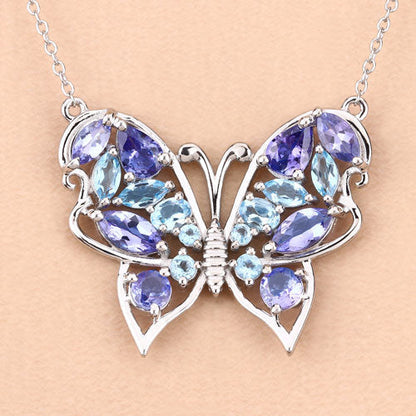 3.60 Carat Genuine Tanzanite and Swiss Blue Topaz .925 Sterling Silver Necklace Bids.com
