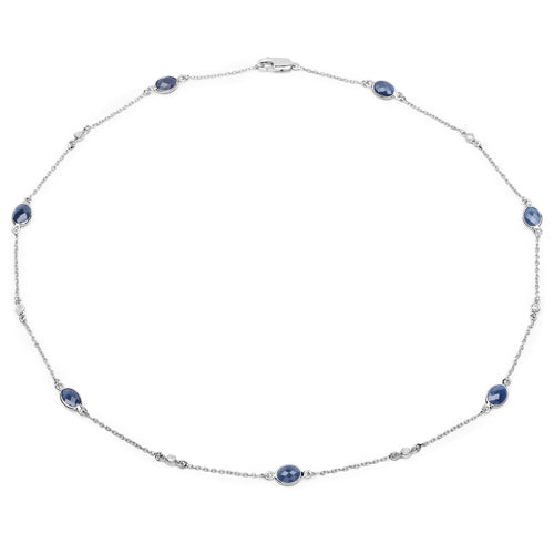6.43 Carat Genuine Blue Sapphire and White Diamond .925 Sterling Silver Necklace Bids.com