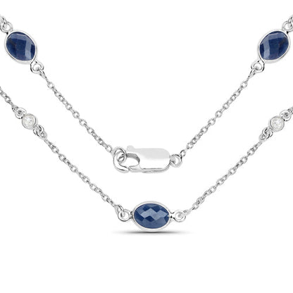6.43 Carat Genuine Blue Sapphire and White Diamond .925 Sterling Silver Necklace Bids.com