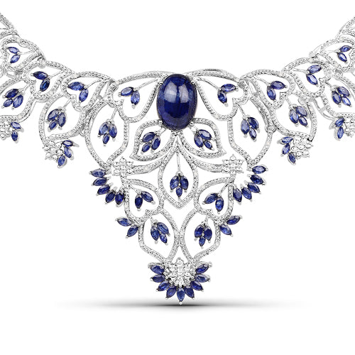 40.93 Carat Genuine Glass Filled Sapphire and White Diamond .925 Sterling Silver Necklace Bids.com