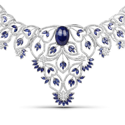 40.93 Carat Genuine Glass Filled Sapphire and White Diamond .925 Sterling Silver Necklace Bids.com