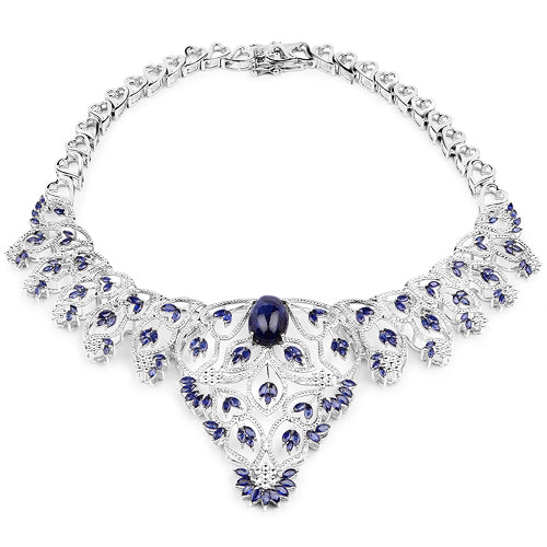 40.93 Carat Genuine Glass Filled Sapphire and White Diamond .925 Sterling Silver Necklace Bids.com