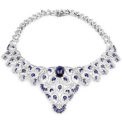 40.93 Carat Genuine Glass Filled Sapphire and White Diamond .925 Sterling Silver Necklace Bids.com