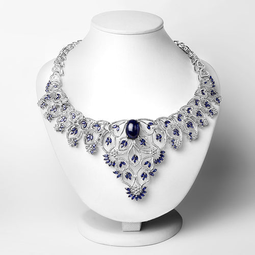 40.93 Carat Genuine Glass Filled Sapphire and White Diamond .925 Sterling Silver Necklace Bids.com