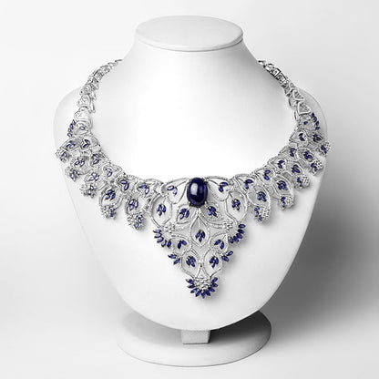 40.93 Carat Genuine Glass Filled Sapphire and White Diamond .925 Sterling Silver Necklace Bids.com
