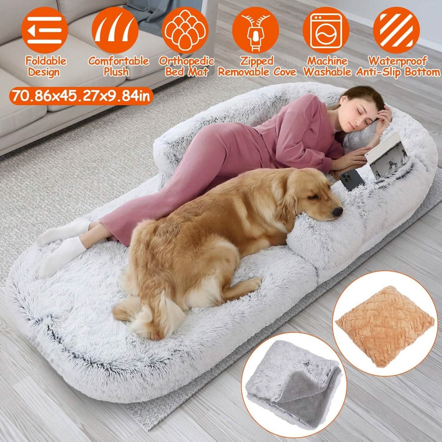 Napping Human-Sized Dog Bed Machine Washable Zipped Removable Cover DailySale