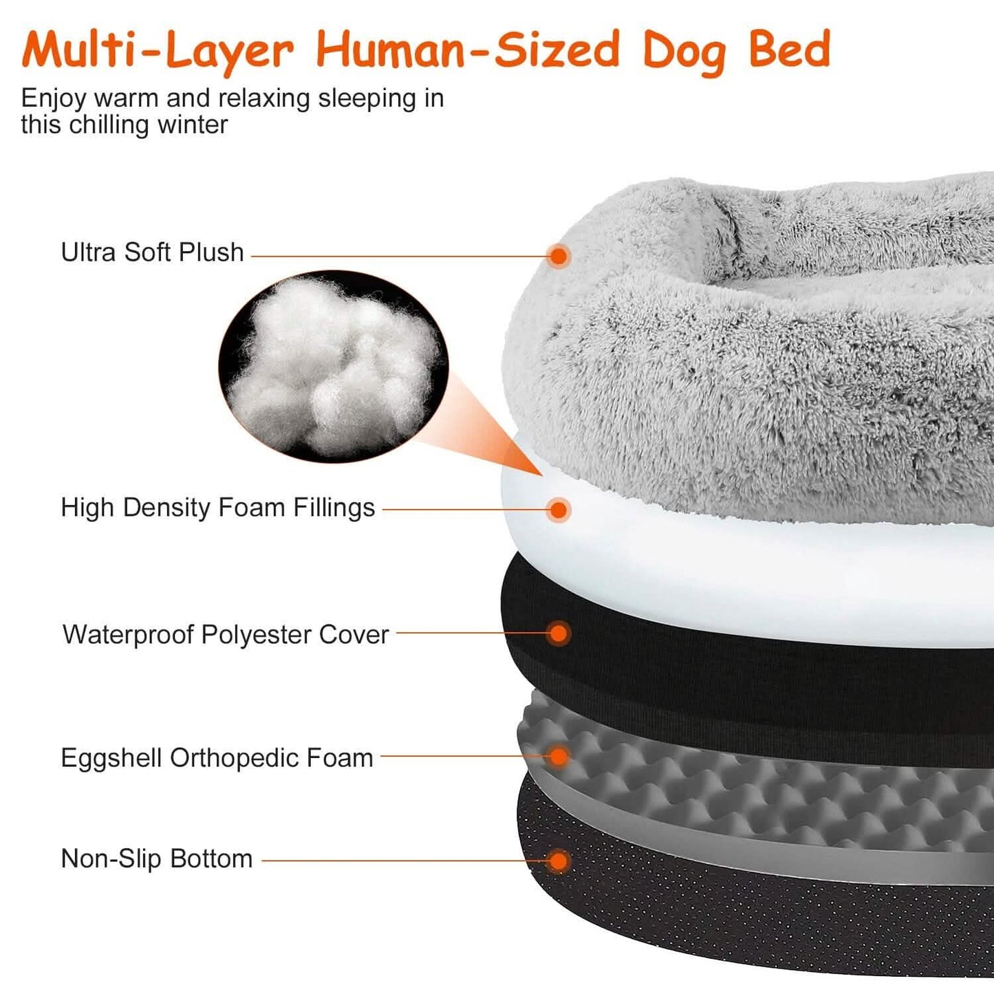 Napping Human-Sized Dog Bed Machine Washable Zipped Removable Cover DailySale